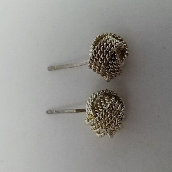 Vintage Knot Shape Stud Earrings, Silver Tone, Rope Twist, Estate Unsigned - Picture 2 of 5